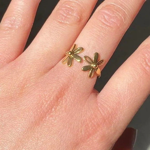 Gold Flower Cuff Ring, Stainless Steel - Picture 1 of 4